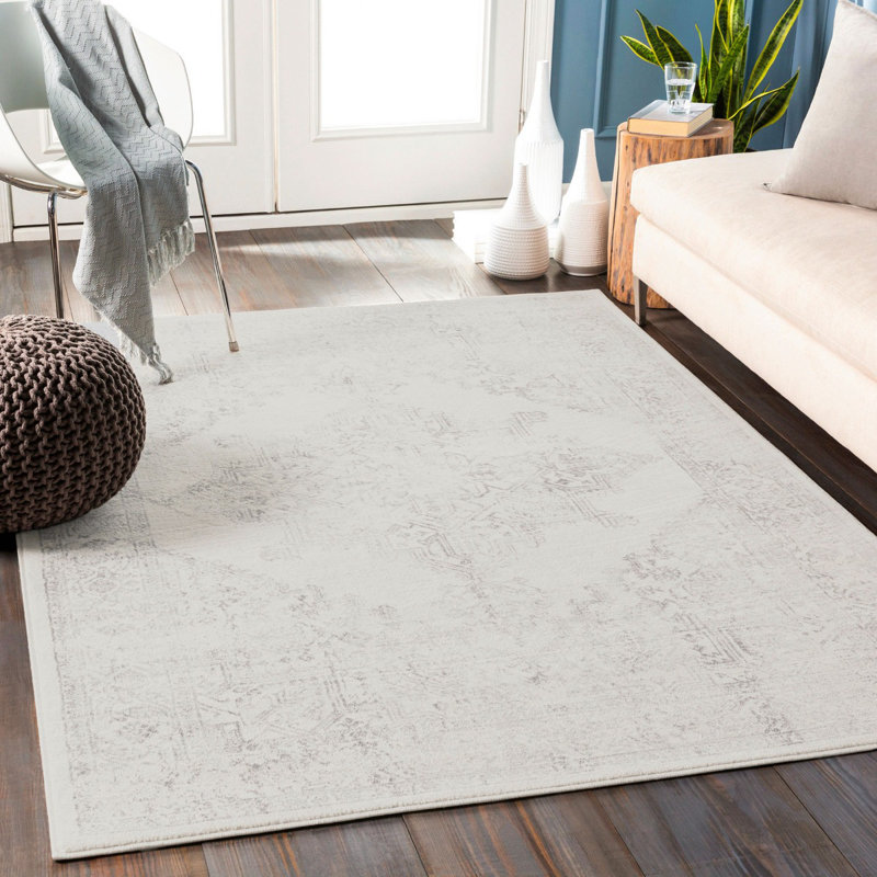 Off White Traditional Rug, Bordered Floral Stain Resistant Rug For Living Room, Dining Room, Bedroom, Rectangle 80 x 150 cm