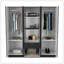 Armoire à six portes Mitu, sept tablettes intérieures, un tiroir, tringle noire / blanche