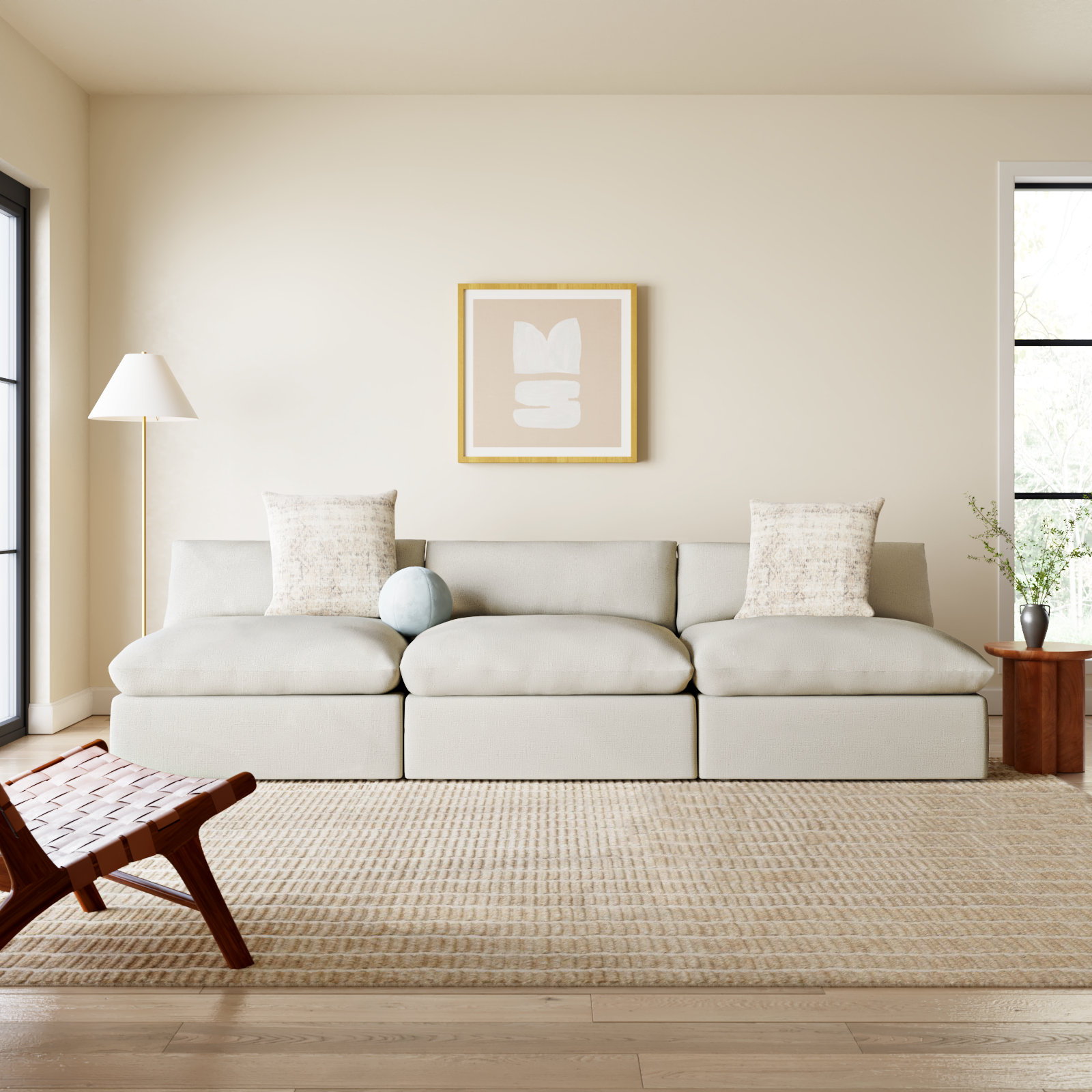 Annabella 3 - Piece 121" Upholstered Armless Sofa, Effie Linen Performance Weave