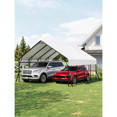 Ensemble d'abri d'auto en métal robuste pour 2 voitures, abri en acier toutes saisons pour véhicule récréatif, camion, bateau ou tracteur