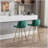 26 Inches, 2 Bar Chairs, with Chrome Foot Pads Velvet Material Bar Stool, Golden Legs Simple Bar Stool, Green-766049154-766049177