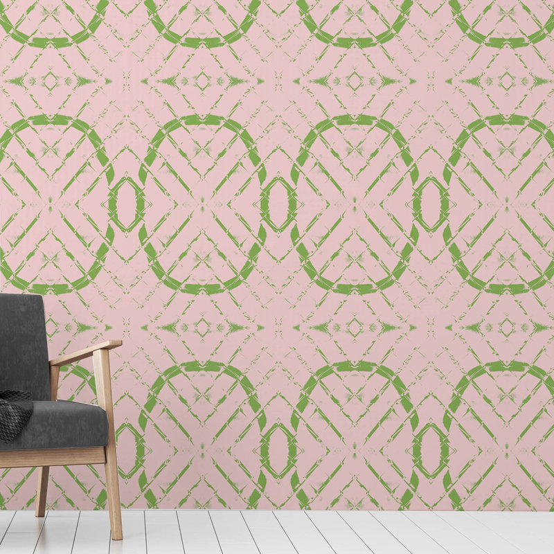 Diamond Link, Green on Pink, Paper
