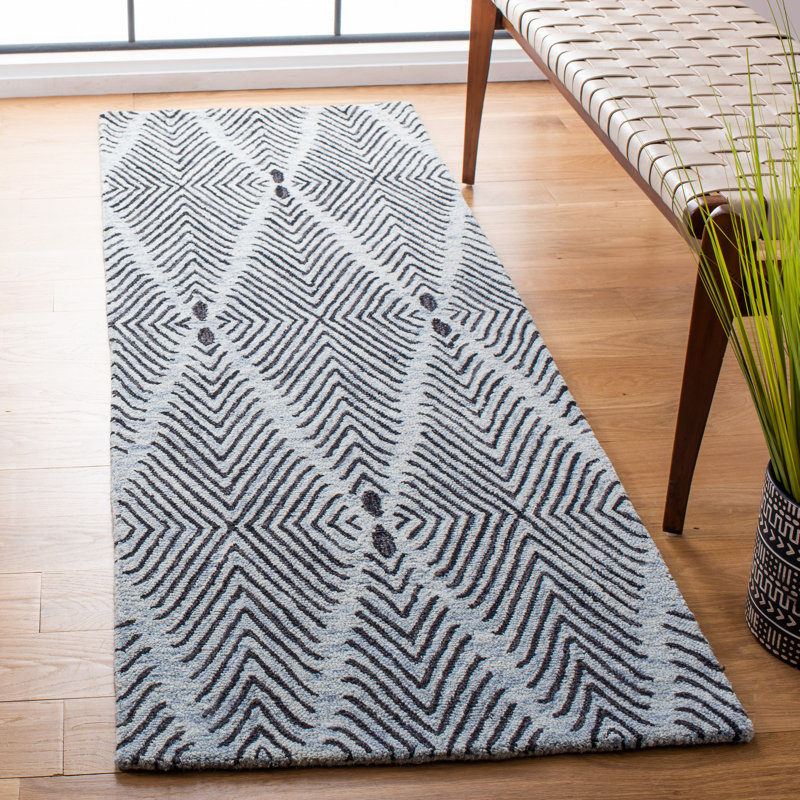 Tapis géométrique en laine / coton touffeté à la main Micro-Loop, Tapis de couloir 2 pi 3 po x 7 pi