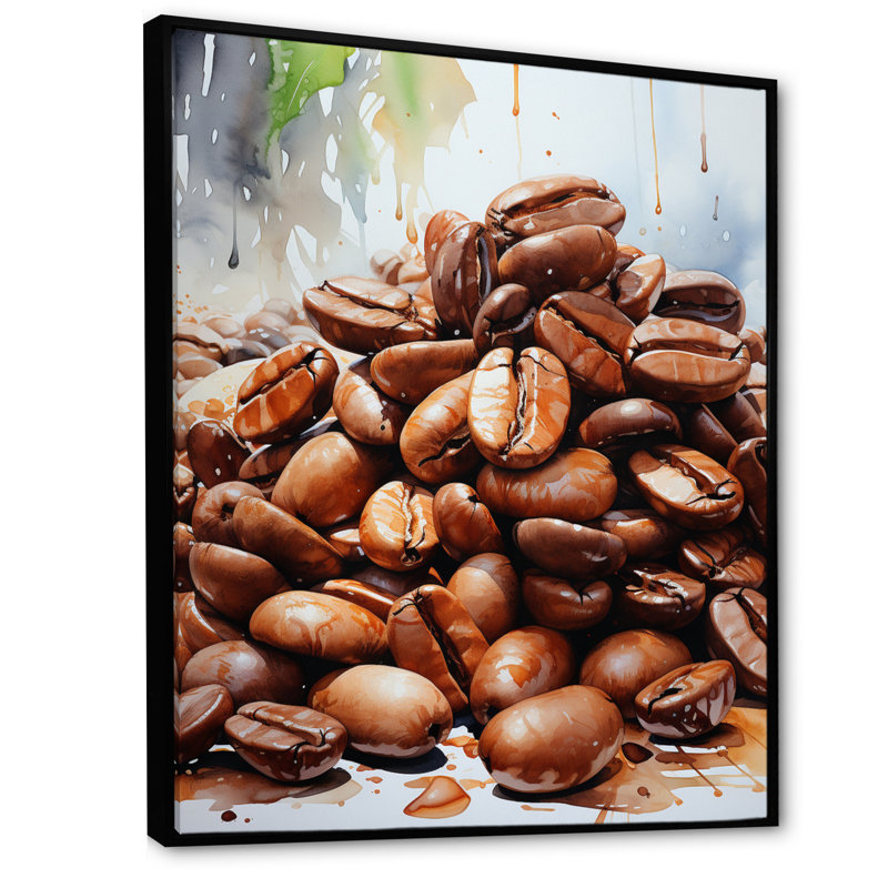 Aliments, grains de café torréfiés I, reproduction d'art sur toile, H 20 po x l 12 po x P 1 po, Cadre flottant noir