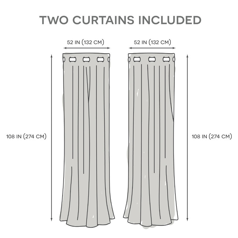 Kennith Sateen Room Darkening Curtain Pair, White, 52" W x 108" L