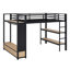 Structure de lit mezzanine en métal avec garde-robe, tablettes de rangement et panneau perforé