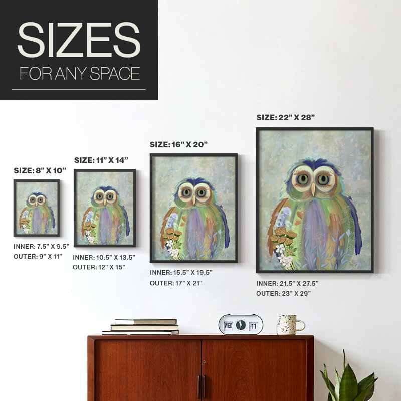 Fantastic Florals Owl, reproduction encadrée - bois massif, Noir, H 10 po x l 8 po