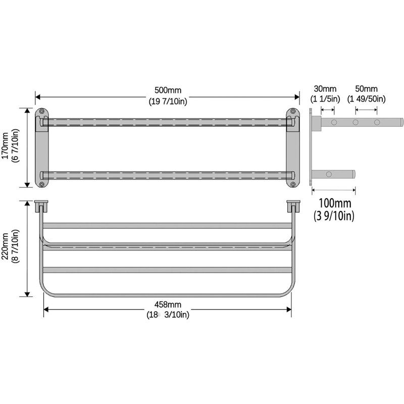 2 porte-serviettes muraux, Finition givrée noire, H 6,7 po x l 20 po x P 8,7 po
