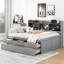 Full Size Bed With Built-In Bookcases, Three Large Storage Drawers And Trundle In Grey Hue Wooden Bookcase, Pull-Out-130155309-130155311