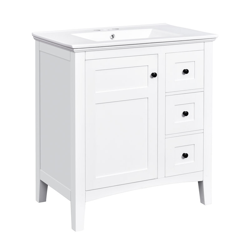 Meuble-lavabo simple 30 po avec comptoir en céramique, Blanc