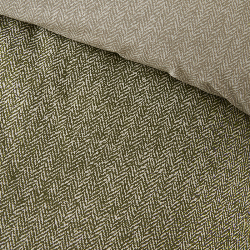 Brushed Herringbone Cotton Reversible Duvet Cover Set, Single, Green