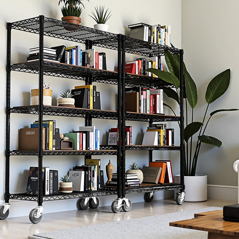 Étagère de rangement verticale en acier avec roues et tablettes réglables, capacité de 1 750 lb, pour balcon