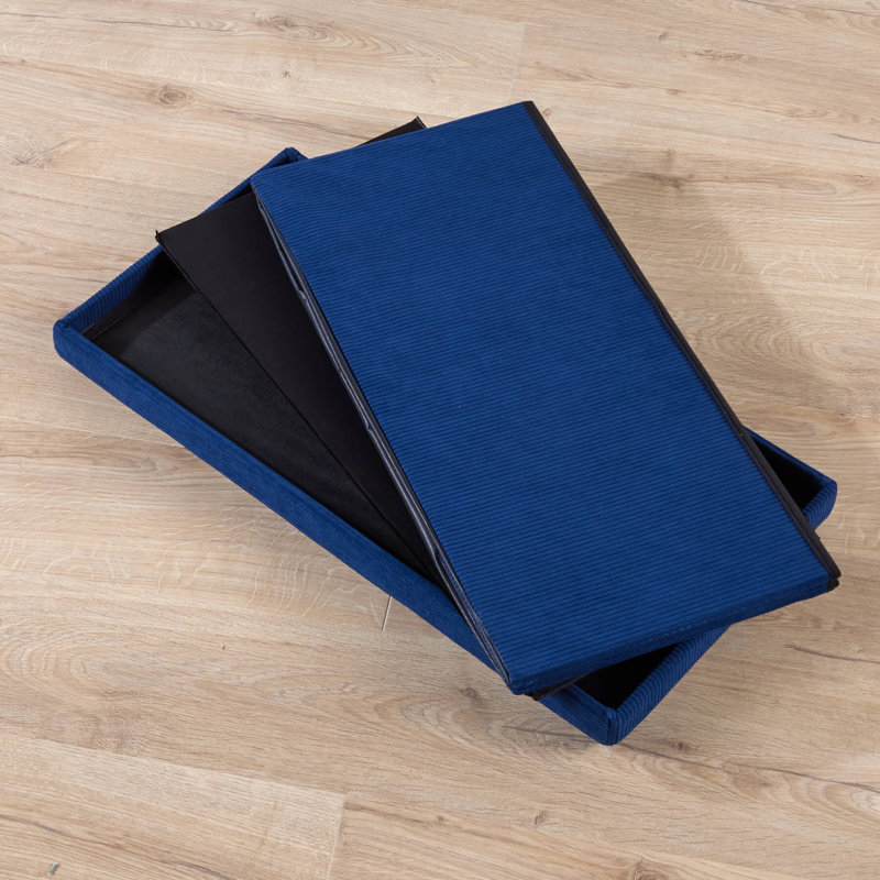 Pironi Rectangular 76cm Corduroy Fabric Storage Ottoman, Navy Blue