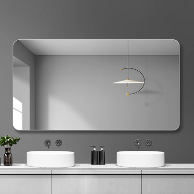 Miroir de salle de bain - Brouillard imperméable. R50 Argent 5 mm avec imagerie. - Preuve. Suspensions horizontales / verticales. 29,28 po de largeur. 40,36 po de profondeur. 0,58 po de hauteur. Poids de 20,79 lb pour le coin mural
