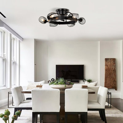 25.8''  Industrial Ceiling Fan With Remote Control ,5 ABS Blades Small Size Ceiling Fan For Living Room, Dining Room, Bedroom, Family Room, Matte Black ,6 PCS*E26 (Does Not Include Light Bulbs)