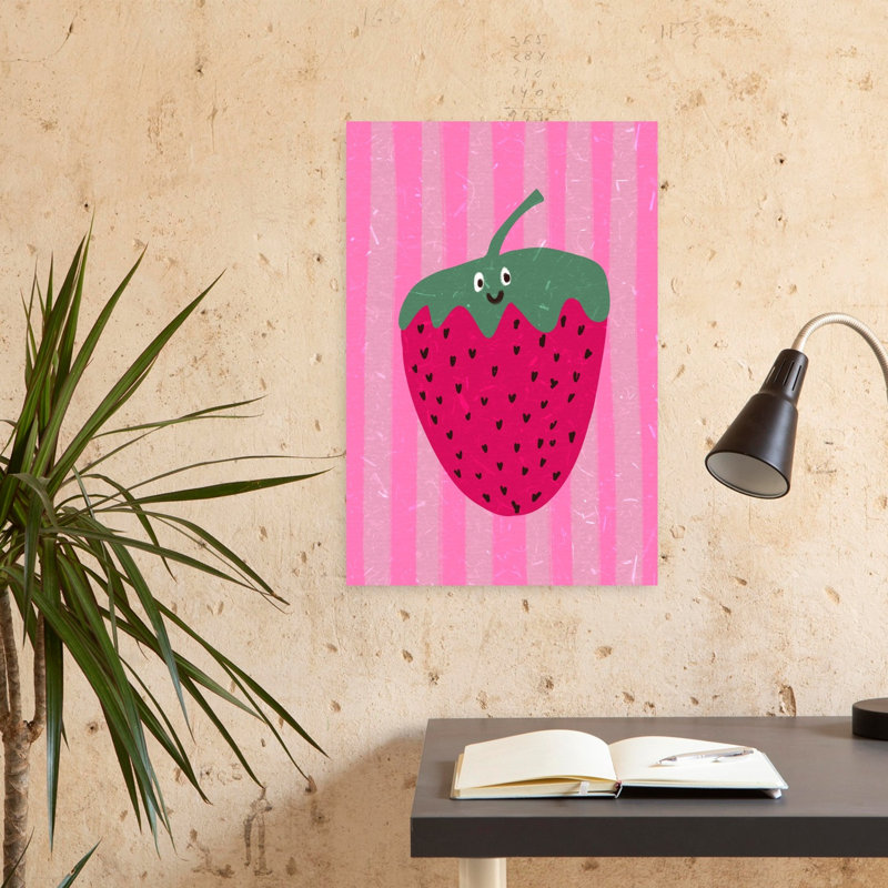 «Hello Strawberry Playful Vibrant Contemporary», art mural, H 24 po x l 16 po