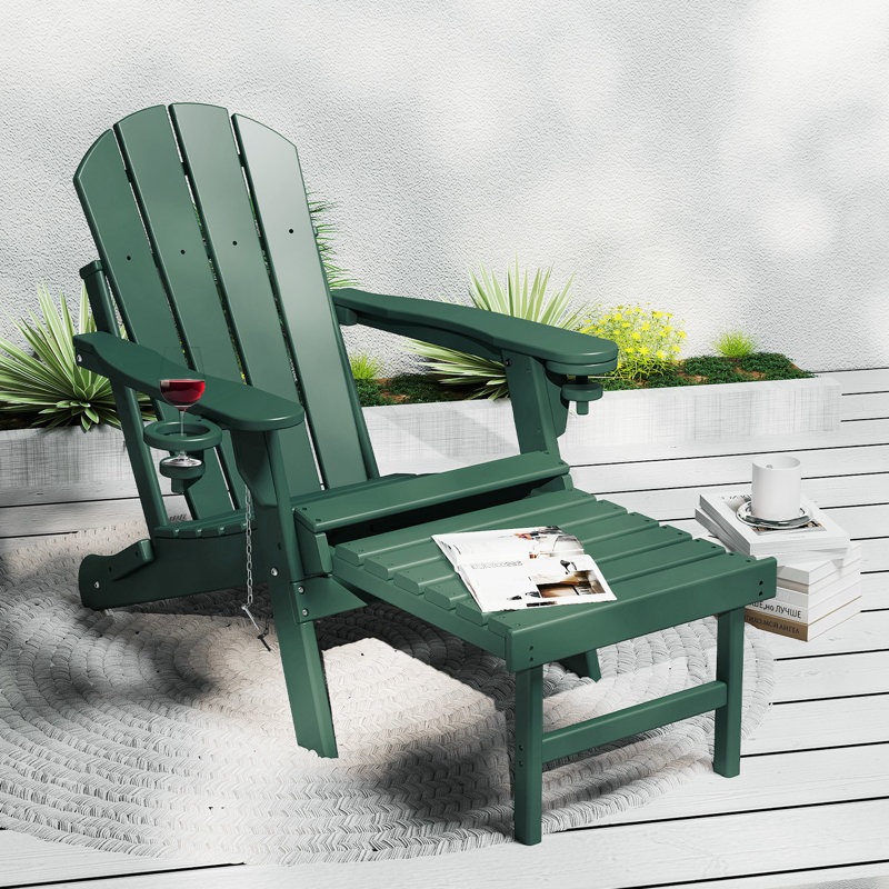 Hdpe Folding Adirondack Chair With Ottoman, Forest