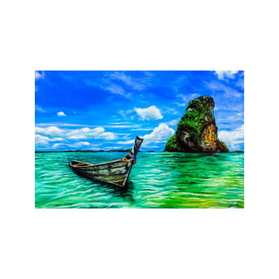Bateau près de l'île | Huile sur toile | Œuvre d'art par Souvik Hazra