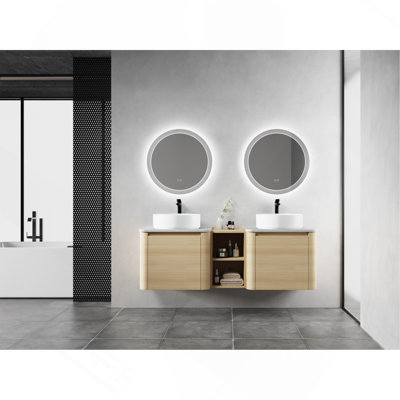 Meuble-lavabo mural 60 po avec lavabo d'art en céramique et 1 tablette de rangement, porte à fermeture en douceur, contreplaqué