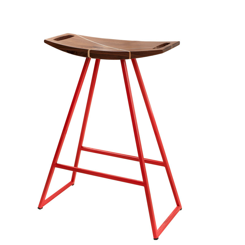 Robert Counter Stool with Metal Frame, Walnut, Red, Counter Stool (24" Seat Height)