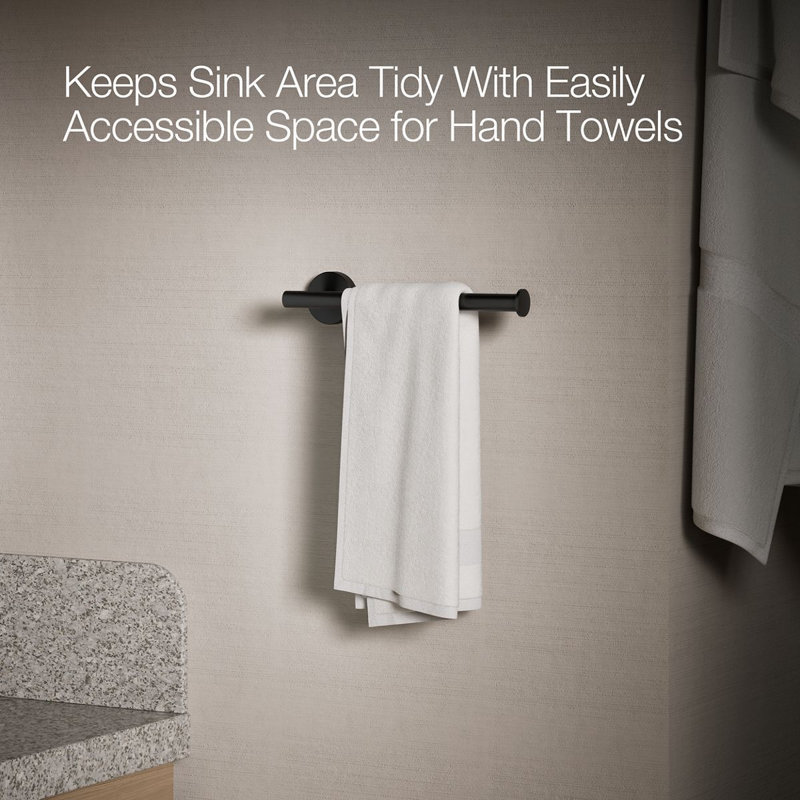 Elate 9" Wall Mounted Round Towel Arm, Metal Wall-Mounted Towel Holder, Towel Bar, Matte Black