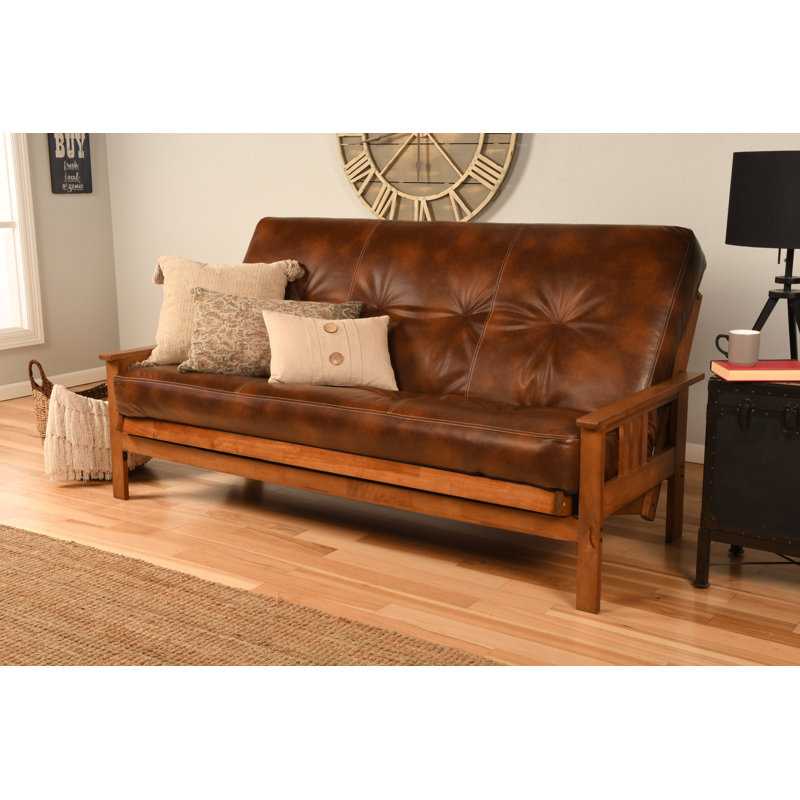 Stratford Full / Double Upholstered Futon And Mattress, Innerspring, Oregon Trail Saddle, Barbados