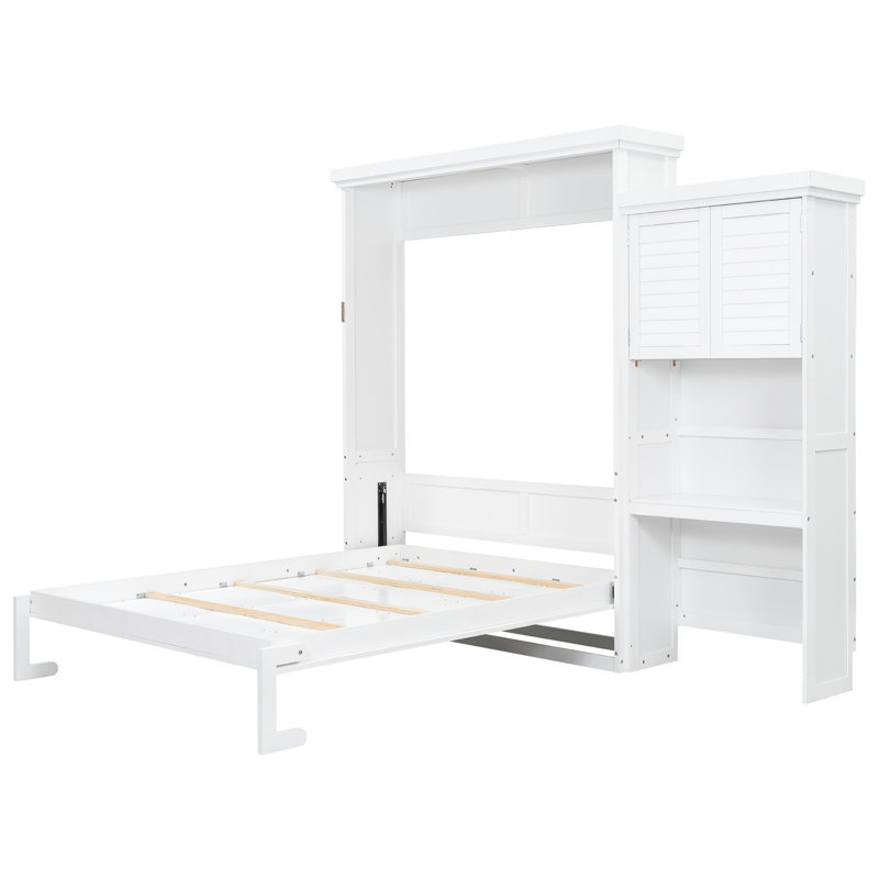 Blanc, style persienne, grand lit, tablettes de rangement, construction en bois de pin, lit de taille facile à assembler en blanc avec bois de style, pliable pour la journée