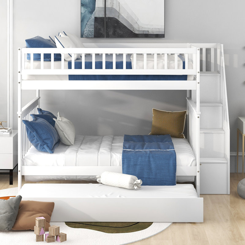 Cheol Solid Wood Standard Bunk Bed with Trundle by Harriet Bee, White