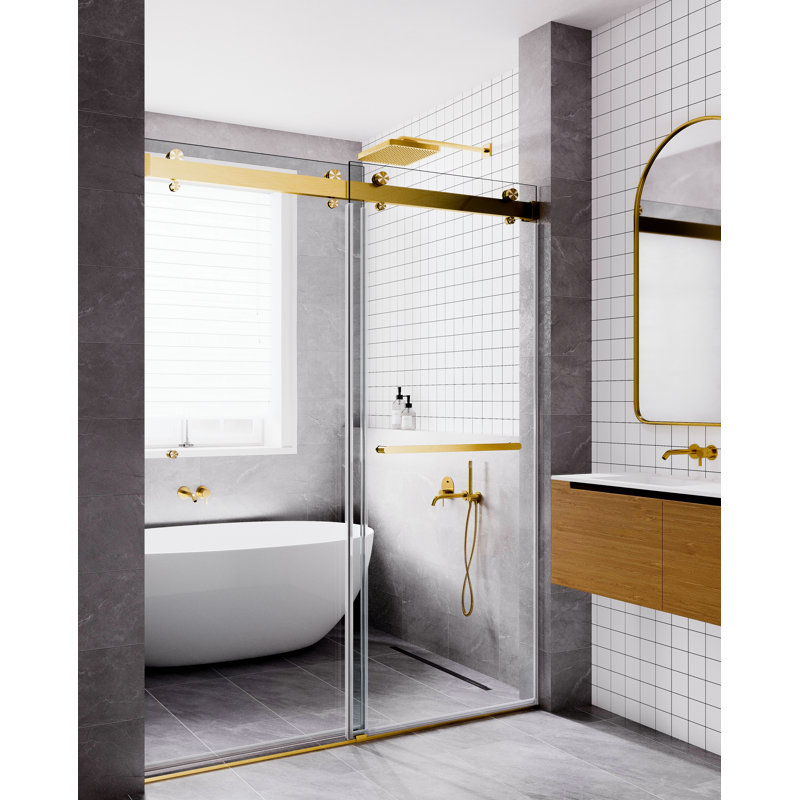 56" - 60" W x 77" H Frameless Double Sliding Low Iron Glass Shower Door |3/8" (10 mm) Thickened Tempered Glass | Easy Clean Coating | Stainless Steel Hardware | Leak-Resistant Water Seal
