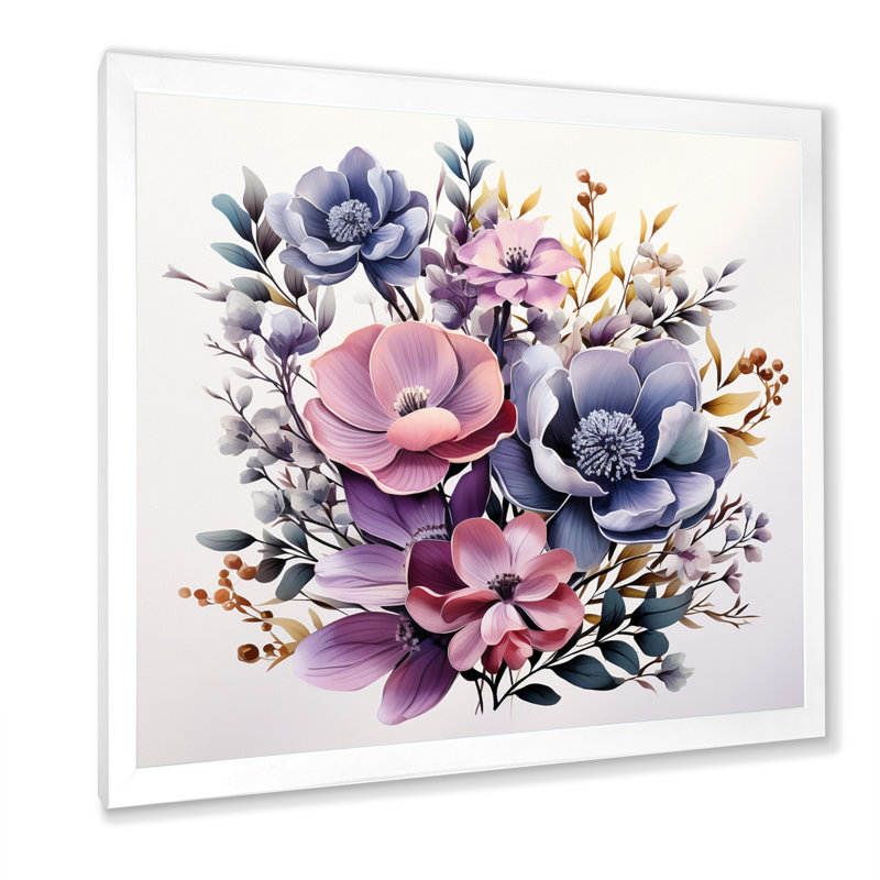 Bouquet de minimalisme mauve sur toile, H 30 po x l 30 po x P 1 po, Cadre simple blanc