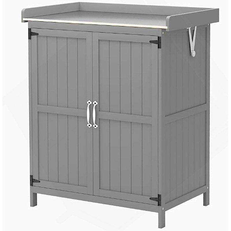 Outdoor Storage Cabinet With Shelf And Metal Tabletop, Gray