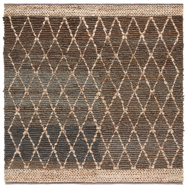 Alfread Natural Fiber Hand Loomed Jute/Cotton Geometric Rug in Natural/Gray, Square 6'