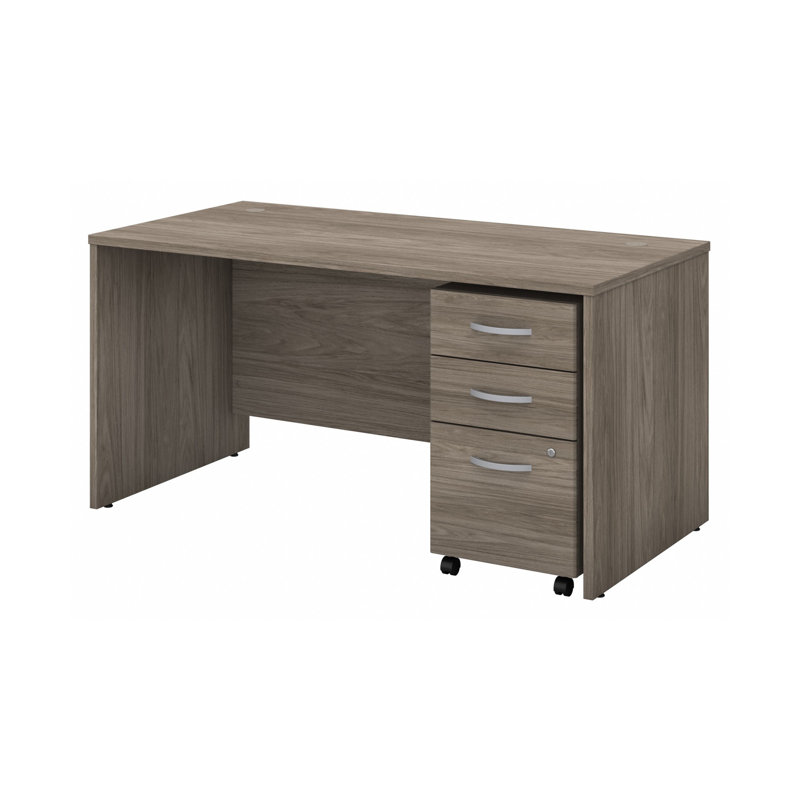 Studio C Executive Office Desk with Mobile File Cabinet, Modern Hickory, 29.84" H x 59.45" W x 29.37" D