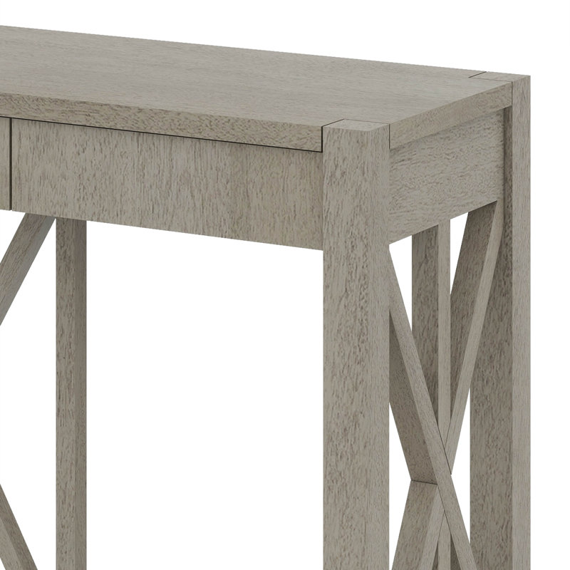 60'' Acacia Veneer Console Table With 4 Drawers, X-Design Entryway Table With Open Bottom Storage, Solid Acacia Legs, Gray