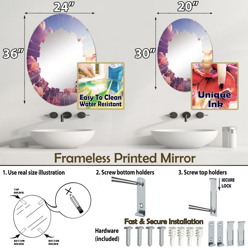 Sulser - Miroir mural paysager ovale, 30 po x 20 po