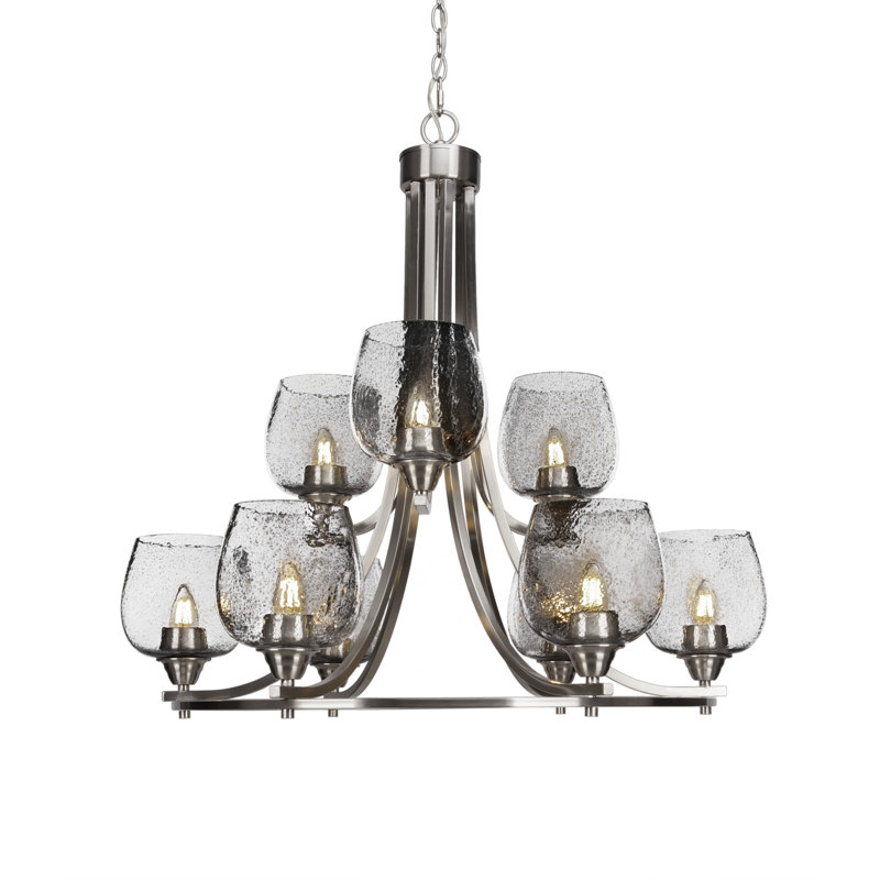 Lustre 9 lumières, Nickel brossé, Transparent