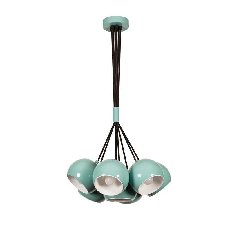Lustre moderne turquoise et blanc, hauteur réglable, 17,7 po x 42,5 po | Corps en métal, 7 x E27 Max 40W | Conception scandinave, luminaire élégant pour le salon et la salle à manger, indice de protection IP20