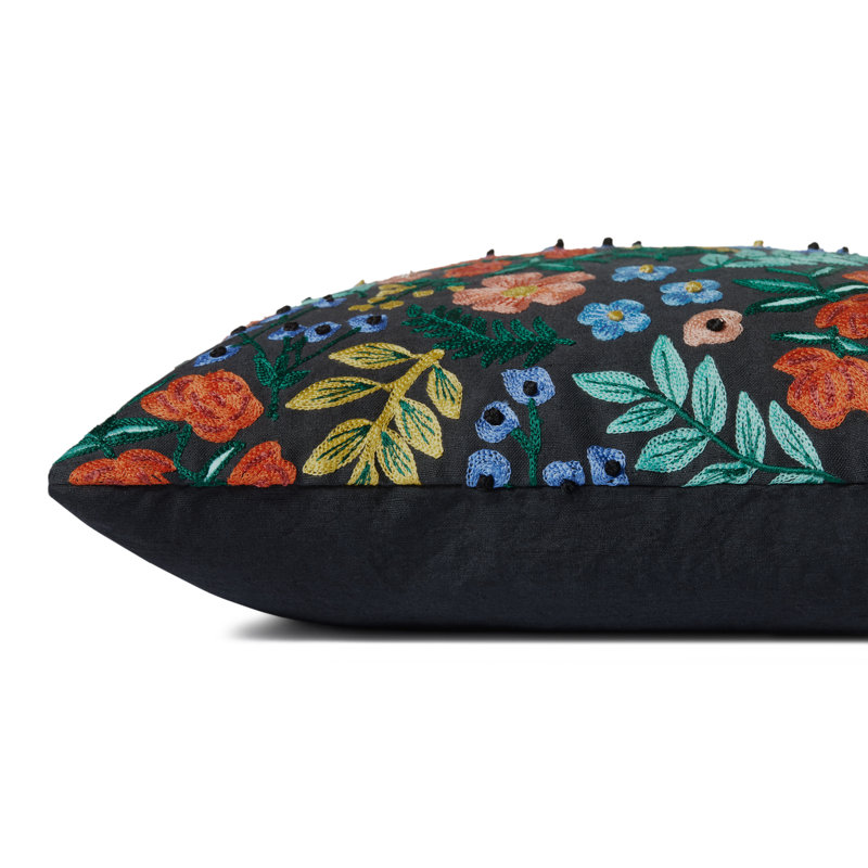 Rifle Paper Co. x Loloi PRP0028 Wildwood Garden 13" x 21" Pillow, Black, Polyester/Polyfill
