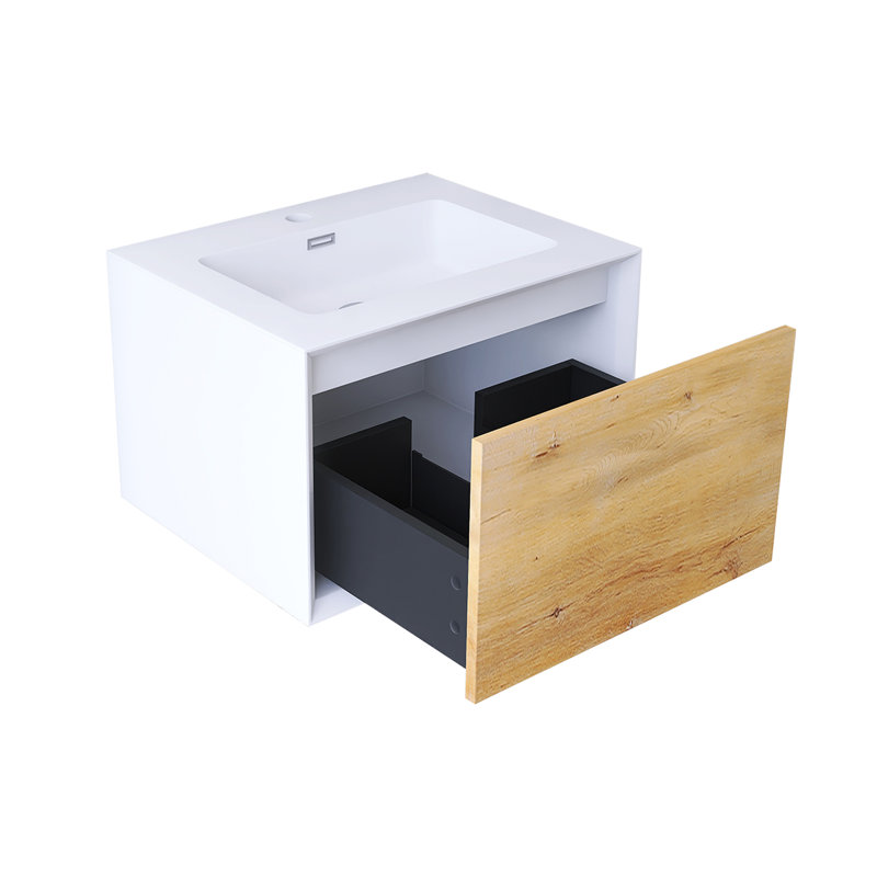 24 po Meuble-lavabo mural simple en chêne blanc mat