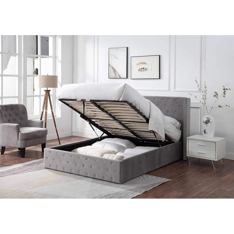 Bogarella Upholstered Ottoman Storage Bed with Mattress, Double (4'6)