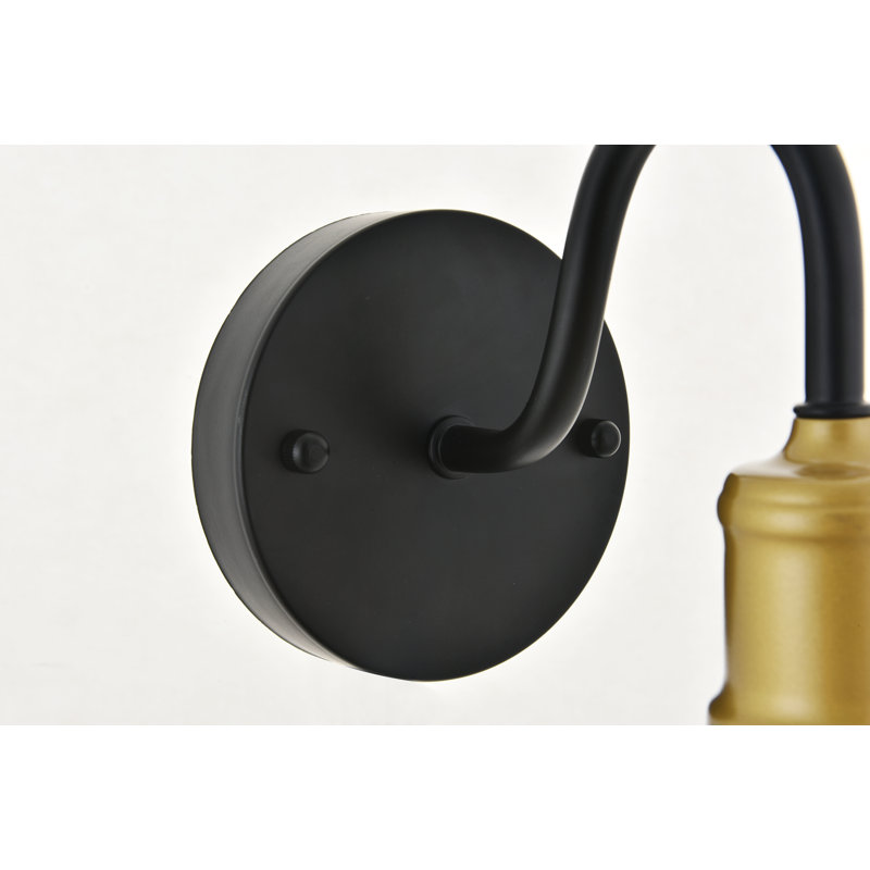 Sumas Dimmable Armed Sconce, Brass/Black, 1 Light, 5.3" H x 4.7" W x 4.7" D