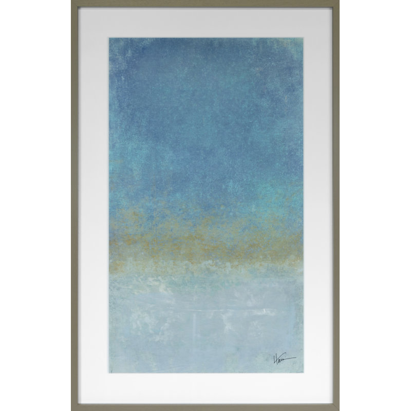 «Colorfield Aqua» par Maeve Harris - peinture encadrée, H 31 po x l 21 po