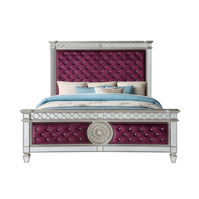 Lit aubergine Kartney, Grand, Bleu / blanc