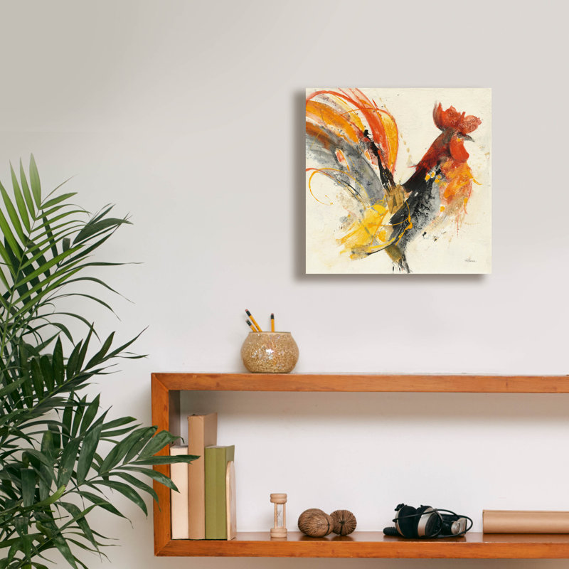«Festive Rooster 1» par Albena Hristova, art mural sur toile, H 12 po x l 12 po x P 0,75 po