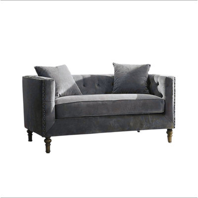 Sidonia Gray Velvet Loveseat W/2 Pillows