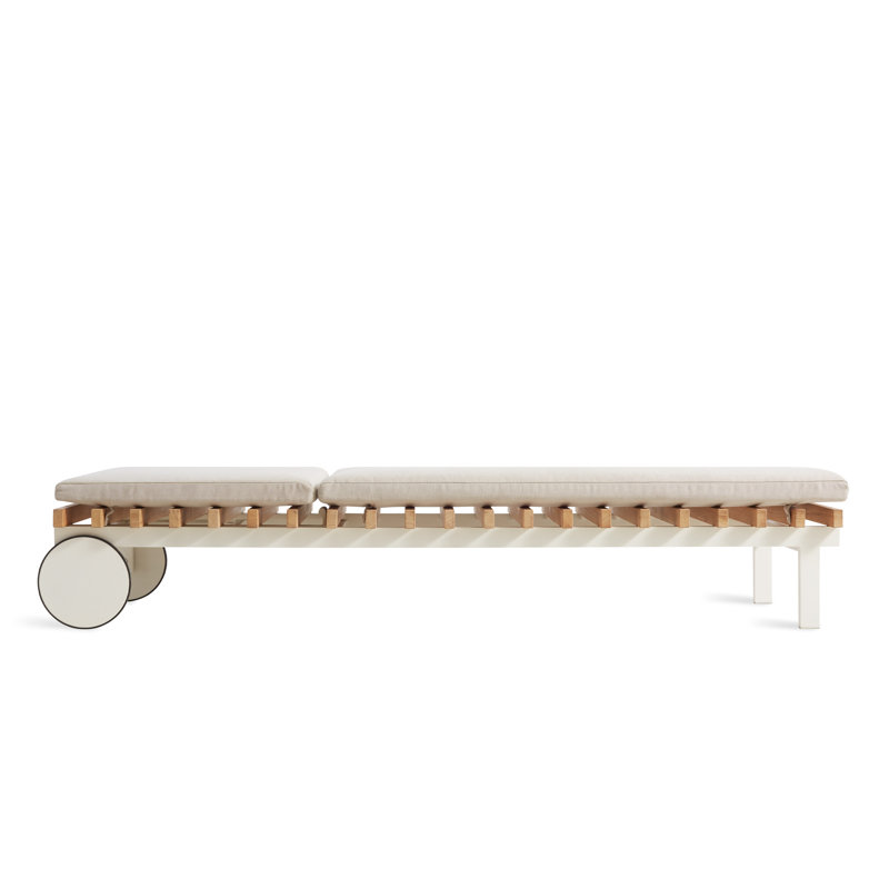 Perch Outdoor Teak Chaise Lounge, Sunbrella Linen, White