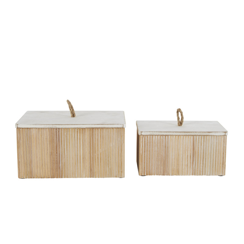 Ensemble de boîtes décoratives en bois brun avec couvercle en bois blanchi Stoyna