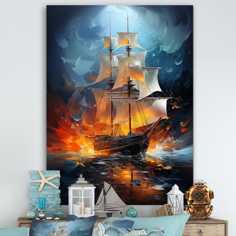 Venatici voilier abstrait symphonie maritime II, H 32 po x l 16 po x P 1 po, Toile tendue