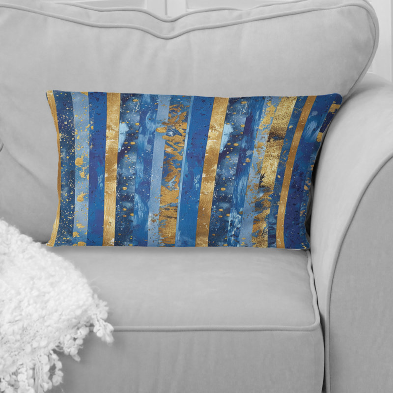 Coussin lombaire Glam Sparkling Stripes, Bleu / or