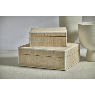 Hadaway Handmade Raffia and Leather Decorative Box